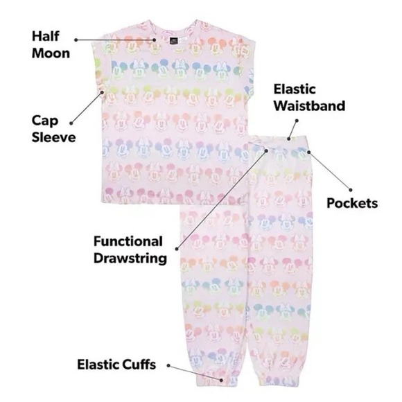 Disney Mickey Minnie Mouse Woman Pink Pajama Set  2pc Sz M Soft Cozy Lounge Wear - Picture 2 of 16